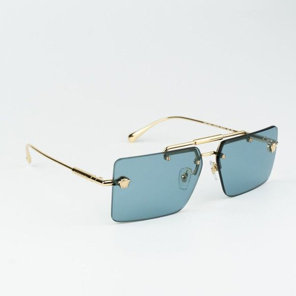 NEW Versace VE2245 100280 Gold Blue Rectangle Rimless Metal Unisex Sunglasses - Picture 4 of 13